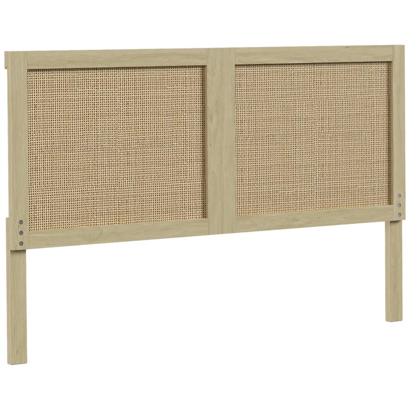 HOMCOM Tăblie de Pat din Lemn cu Efect Ratan, Design Boem, pentru Dormitor, 140 x 4 x 87 cm, Stejar