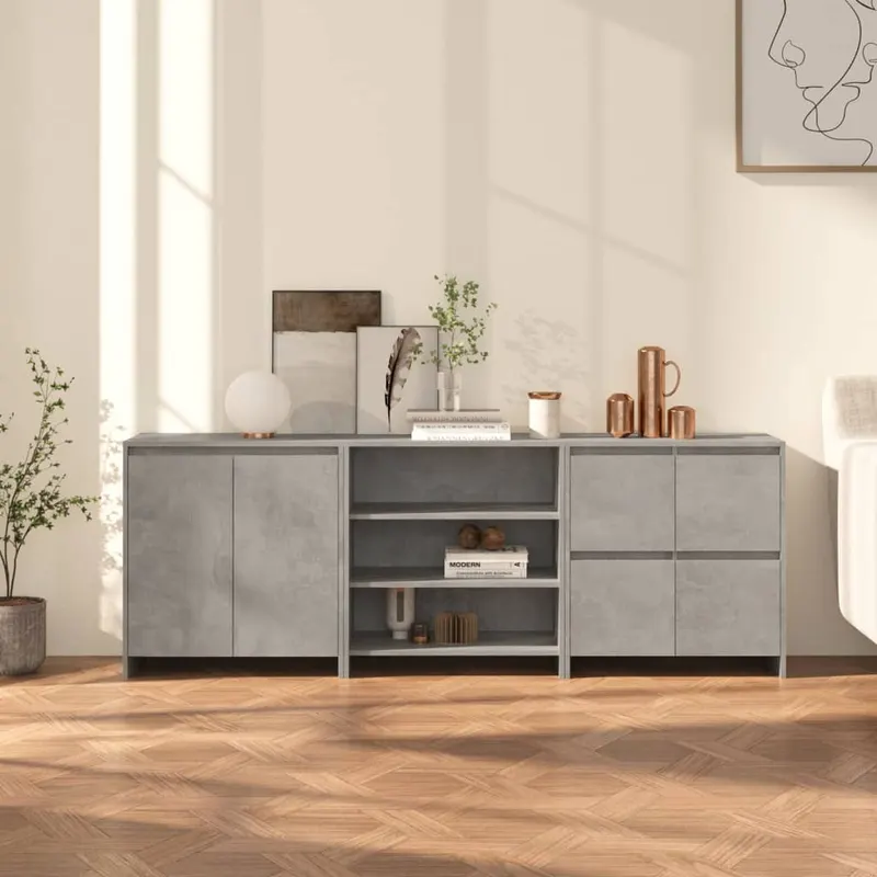 servante, 3 piese, gri beton, lemn prelucrat