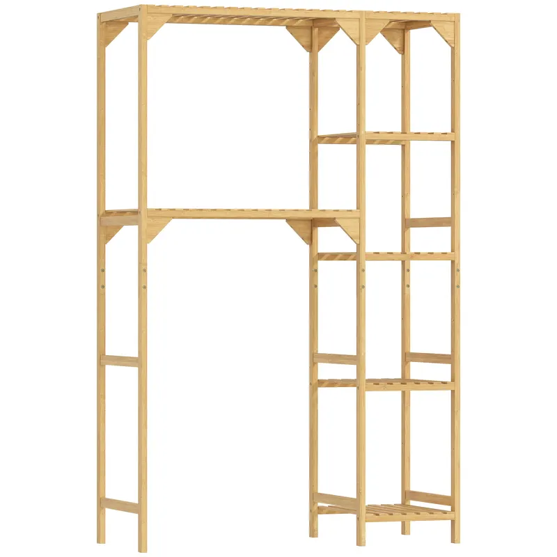 HOMCOM Mobilier deasupra mașinii de spălat din bambus cu 7 rafturi reversibile, spațiu economisitor, pentru depozitare și organizare, pentru baie și spălătorie, 100x40x157 cm, culoare lemn