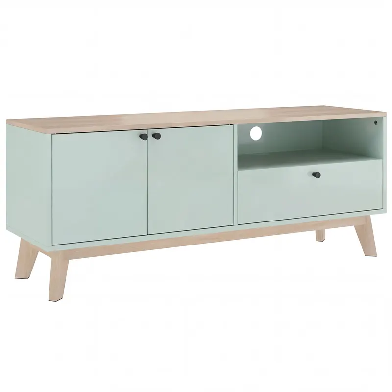 HOMCOM Comodă TV 120 cm, corp TV pentru televizoare până la 91,4 cm cu 2 uși, sertar, compartiment deschis, verde deschis