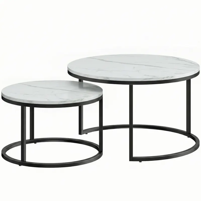 HOMCOM Set de 2 mese de cafea gigogne empilabile design industrial picioare din metal alb