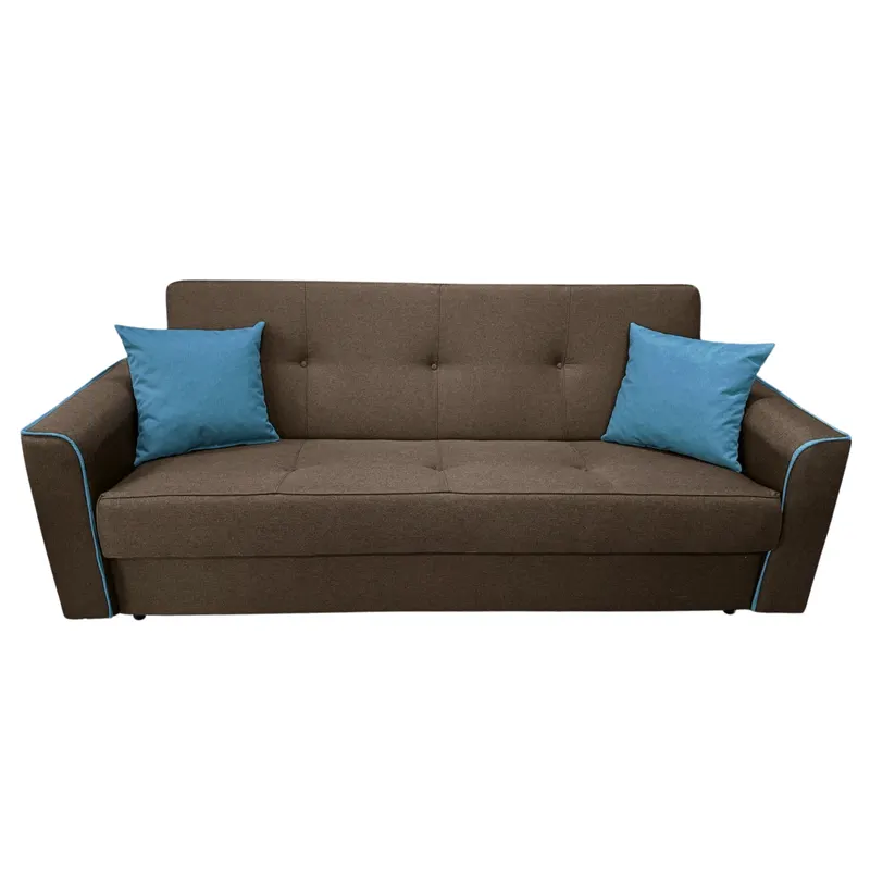 Canapea VERA extensibila, 3 locuri, lada de depozitare, stofa maro + turcoaz, 225x90x90 Maro + Turcoaz, Stofa
