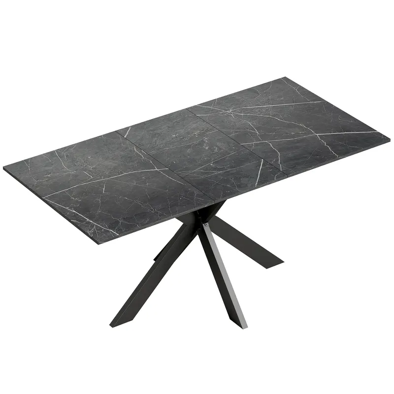 HOMCOM Masă Extensibilă de Dining 4-8 Locuri, Negru cu Efect de Marmură