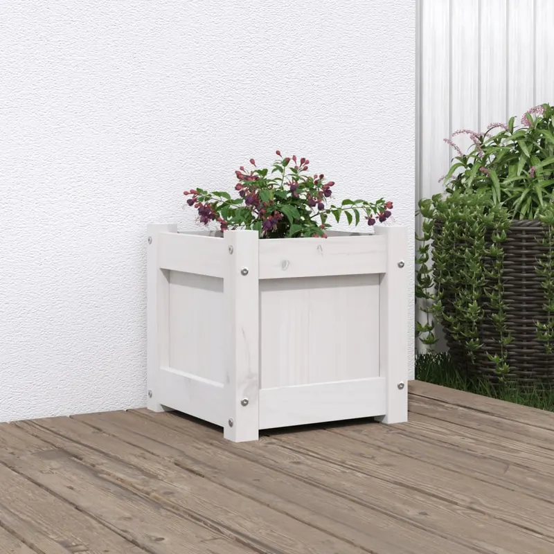 jardiniera de gradina, 31x31x31 cm, alb lemn masiv de pin