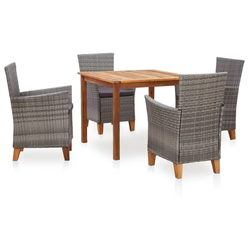 set mobilier de exterior, 5 piese, gri, poliratan, lemn acacia