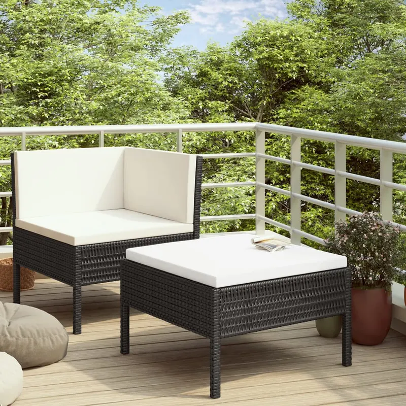 set mobilier de gradina cu perne, 2 piese, negru, poliratan