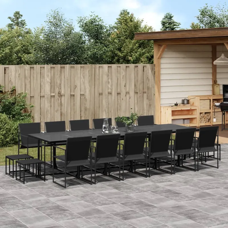 set mobilier de gradina, 17 piese, negru, textilena