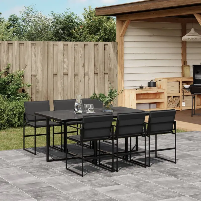 set mobilier de gradina, 7 piese, cu perne, negru, textilena