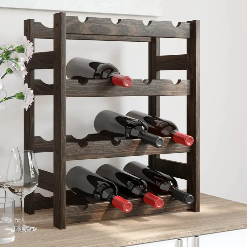 suport sticle de vin, 16 sticle, negru, lemn masiv de pin