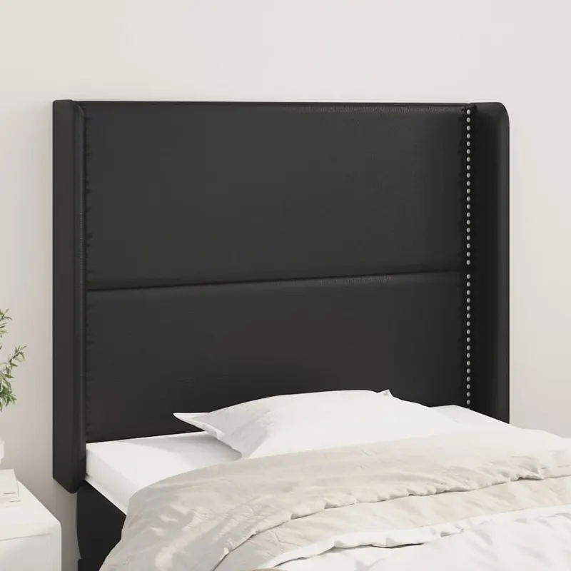 Tablie de pat cu aripioare, negru, 103x16x118/128 cm, piele eco
