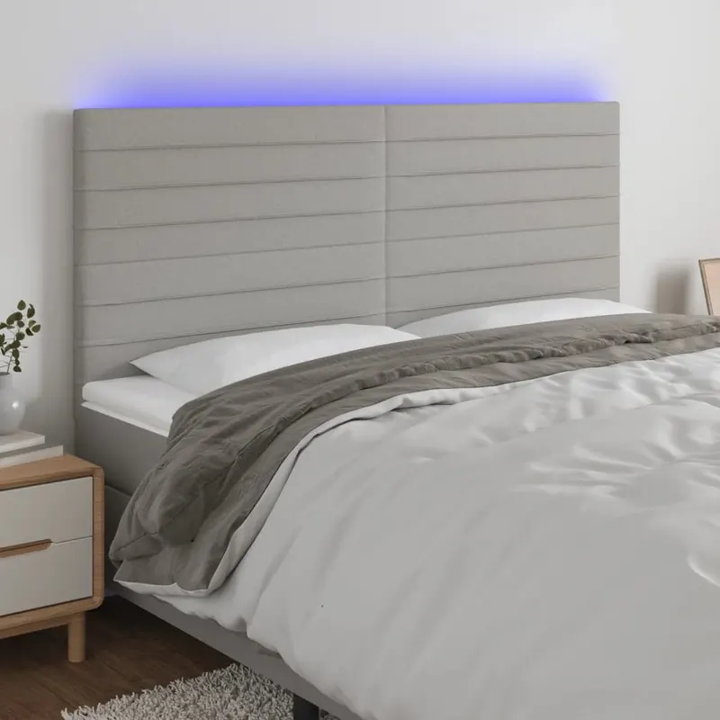 tablie de pat cu led, gri deschis, 180x5x118/128 cm, textil