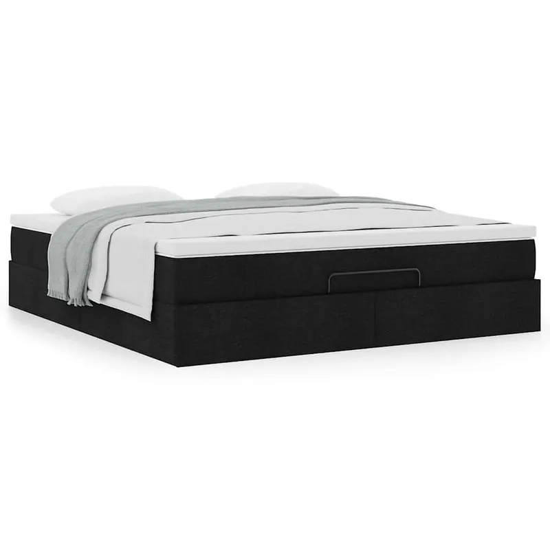 cadru de pat otoman cu saltea tesatura neagra 160x200cm