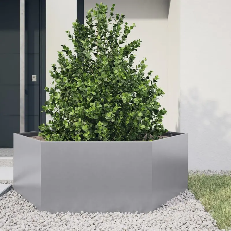 jardiniera de gradina 138x120x45 cm otel galvanizat hexagonal