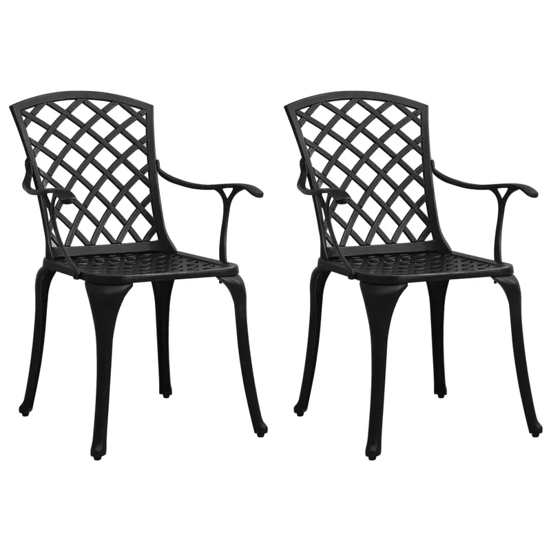 scaune de gradina, 2 buc., negru, aluminiu turnat