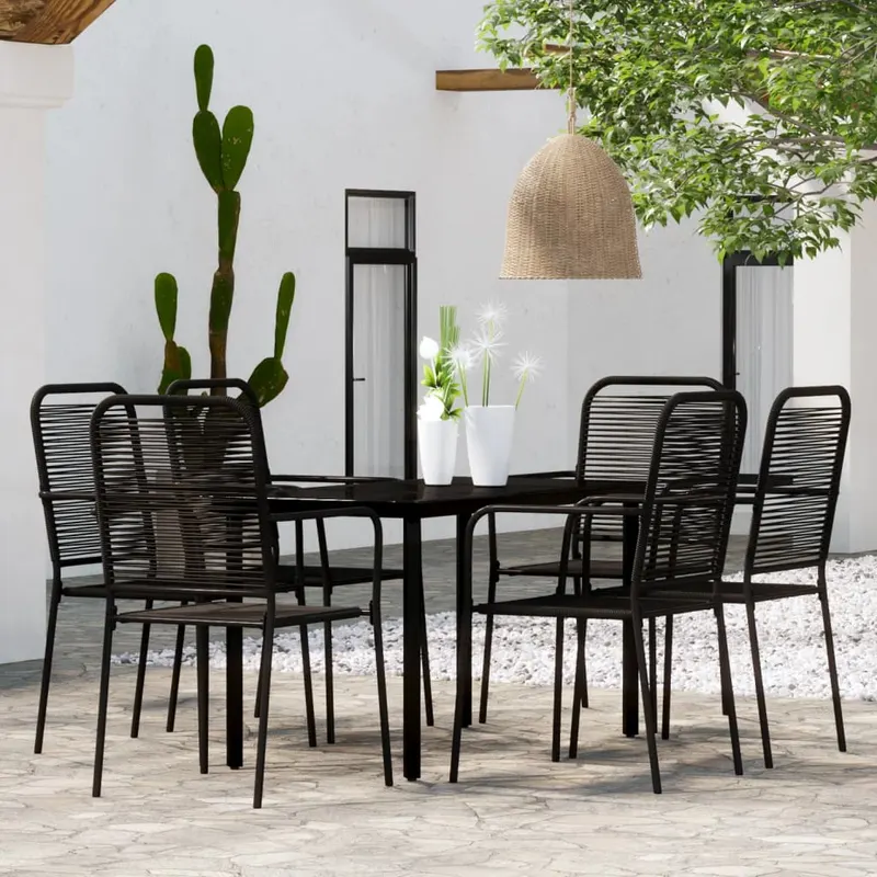 set de mobilier pentru gradina, 7 piese, negru
