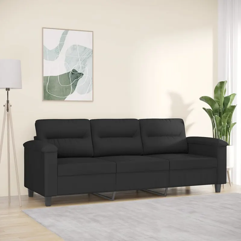 canapea cu 3 locuri, negru, 180 cm, tesatura microfibra