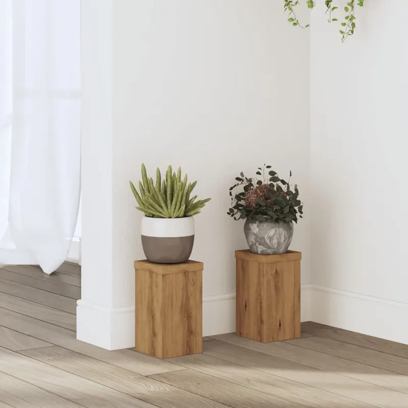 suporturi de plante, 2 buc., stejar artizanal, 10x10x18cm, lemn
