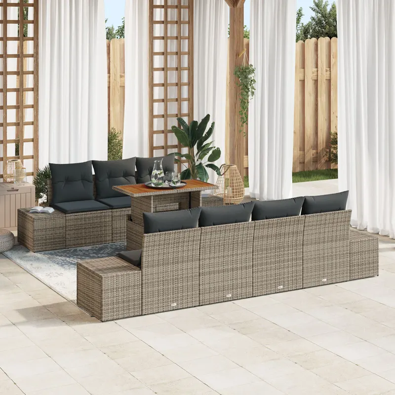 set de sofa cu 8 piese si perne gri
