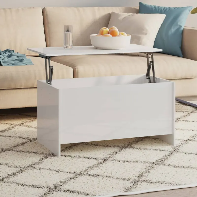 masuta de cafea alb extralucios 102x55,5x52,5 cm lemn prelucrat