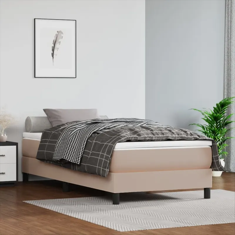 Pat box spring cu saltea, cappuccino, 100x200cm piele ecologica