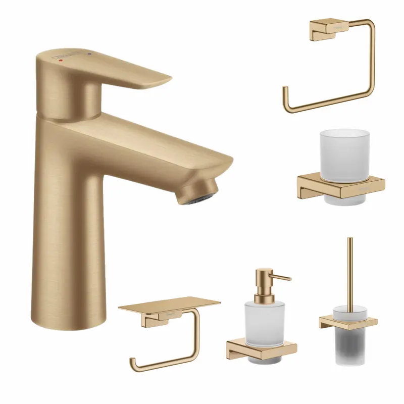 Set baterie lavoar Hansgrohe Talis si accesorii baie Hansgrohe AddStoris, bronz periat