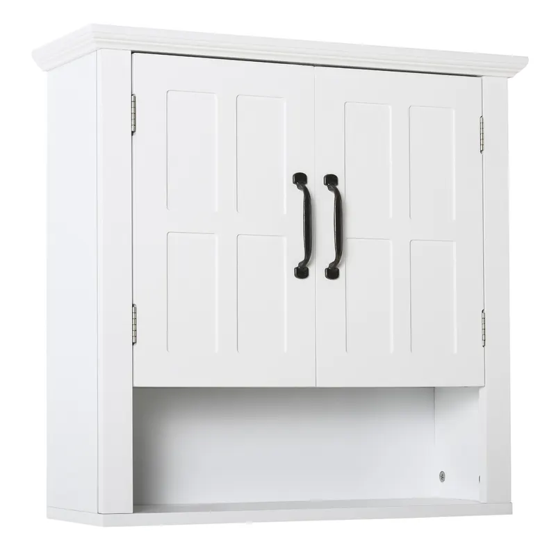 HOMCOM Dulapior 2 Rafturi de Montat pe Perete de Perete Bucatarie Baie Lemn 60x19,8x58cm Alb