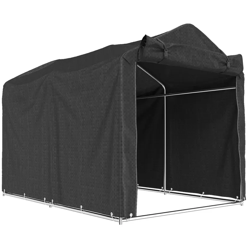 Outsunny Cort garaj, cort garaj impermeabil cu ușă, rezistent la UV 220 x 157 x 165 cm Negru