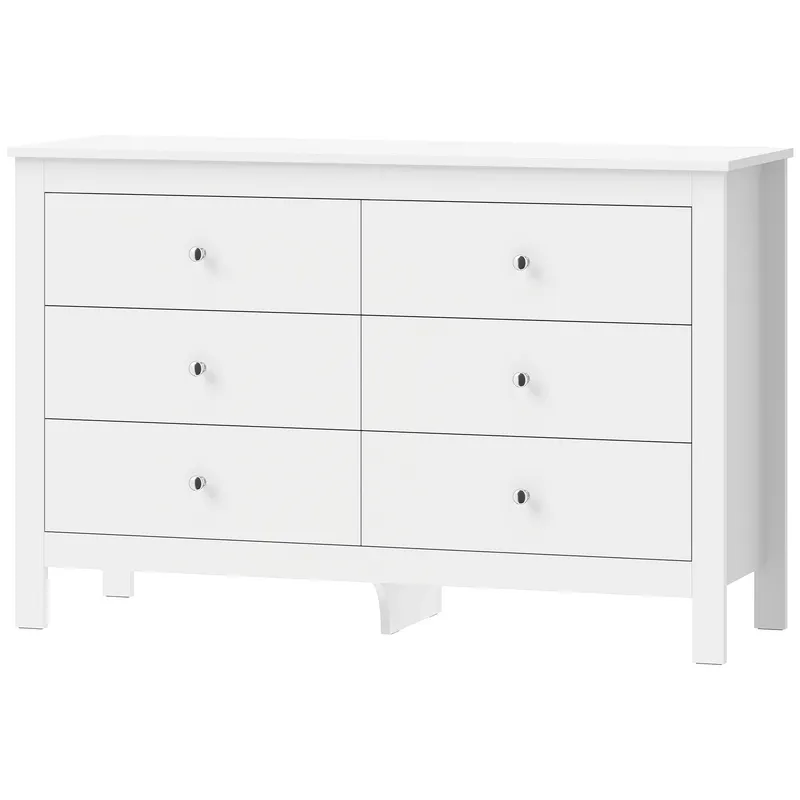 HOMCOM Comodă 6 sertare, mobilier de depozitare cu glisiere fluide, stil modern, 118 x 39,5 x 75,5 cm, Alb