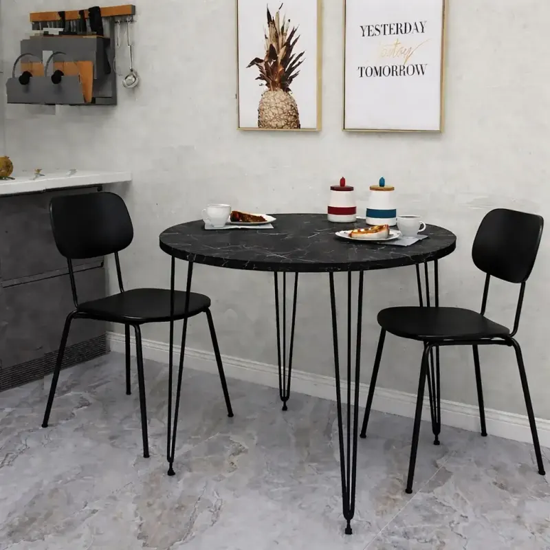 Masa bucatarie rotund texturata,negru marmurat, 70x70x75 cm, A0048