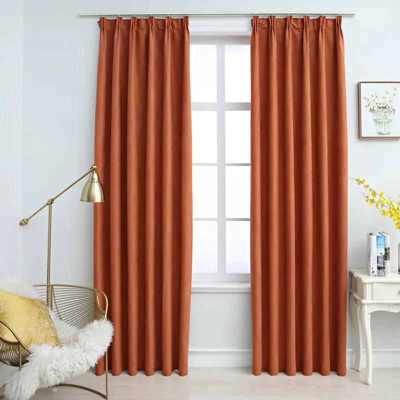draperii opace cu carlige, 2 buc., ruginiu, 140 x 245 cm