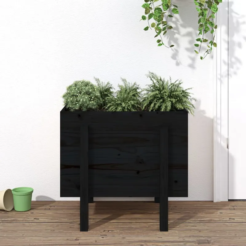 jardiniera de gradina, negru, 62x50x57 cm, lemn masiv pin