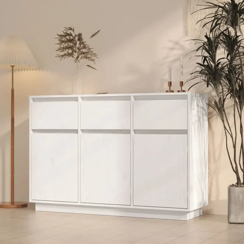 servanta, alb, 110x34x75 cm, lemn masiv de pin