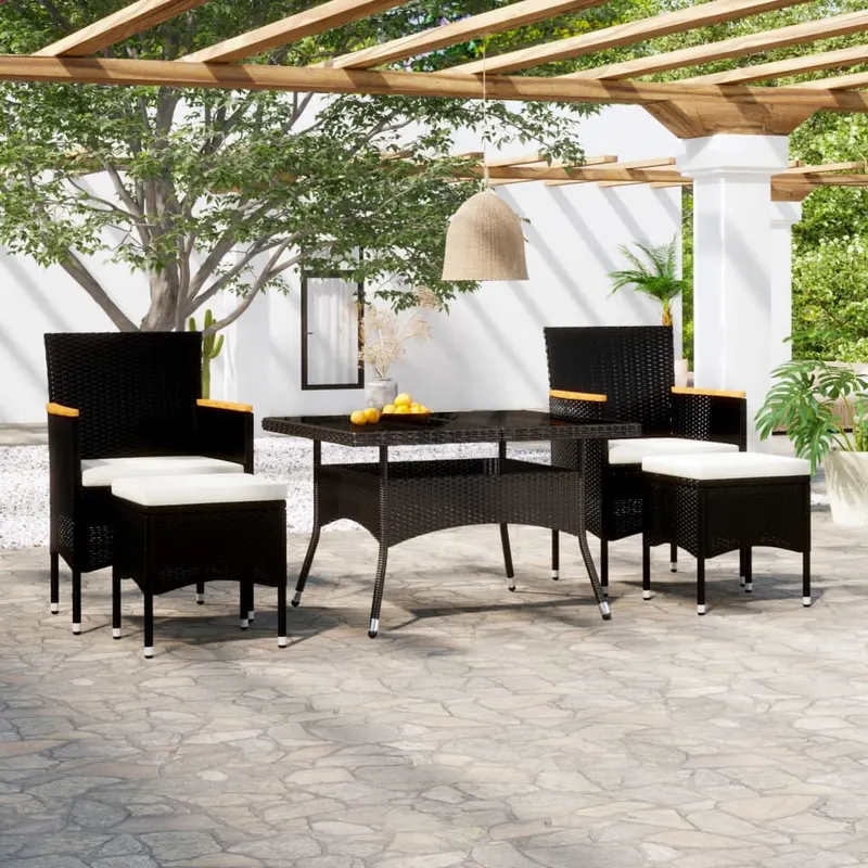 set mobilier gradina, 5 piese, negru, poliratan/sticla tratata