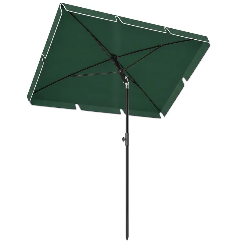 Outsunny Umbrelă pentru Grădină Dreptunghiulară, cu Inclinare Reglabilă și Stâlp din Aluminiu, 2x2.4m, Verde/Negru