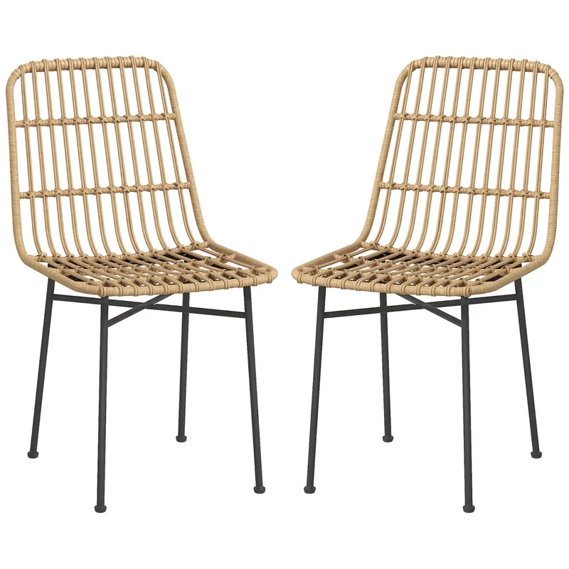 HOMCOM Set 2 Scaune pentru Bucătărie și Living Stil Boho, Scaune Moderne din PE Ratan și Oțel, 45x57x83 cm, Galben