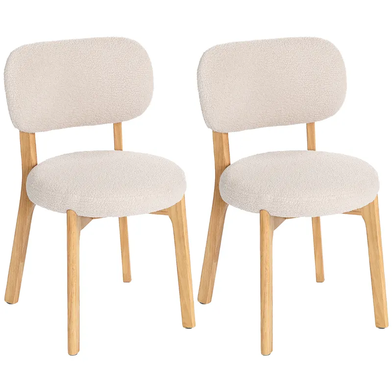 HOMCOM Set de 2 scaune pentru sufragerie, scaune de bucătărie tapițate, picioare din lemn de hevea, 46,5 x 52 x 80 cm, crem