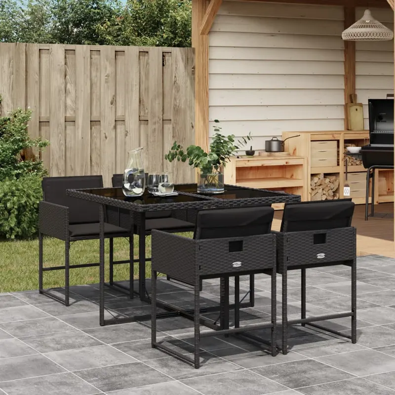 Set mobilier de gradina cu perne, 5 piese, negru, poliratan