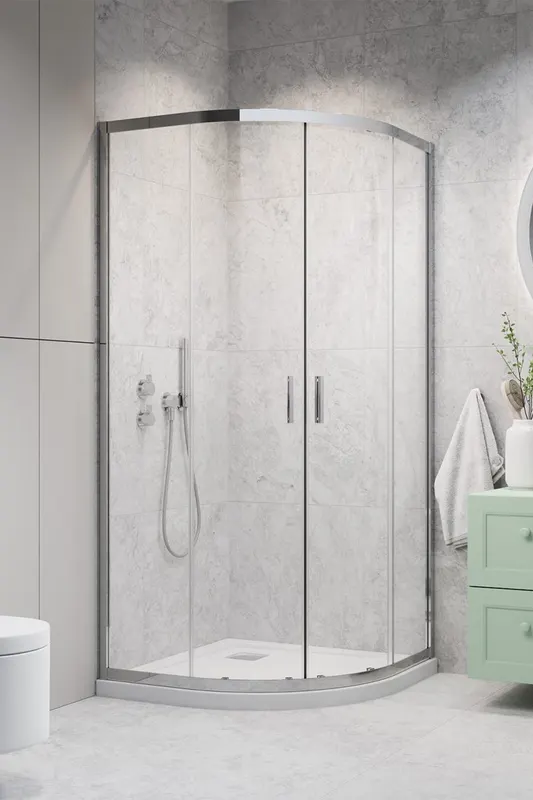 Cabina de dus semirotunda Radaway Alienta A 80x80x190 cm, crom, sticla 5 mm, usi culisante