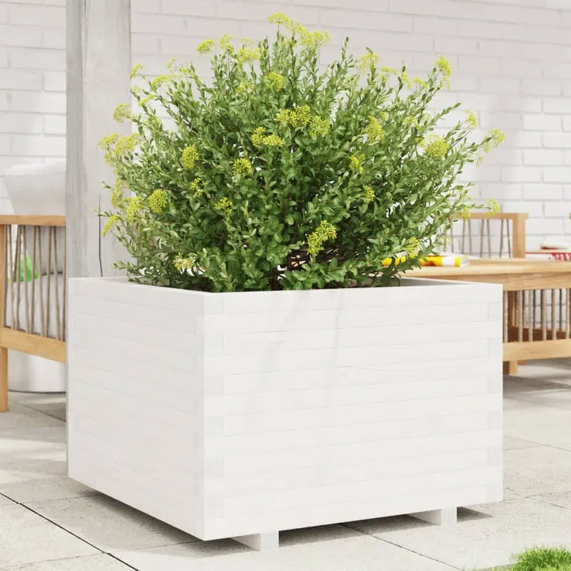 jardiniera de gradina, alb, 70x70x49,5 cm, lemn masiv de pin