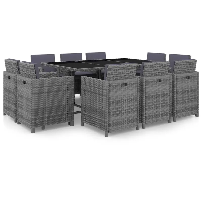 set mobilier de exterior cu perne, 11 piese, gri, poliratan