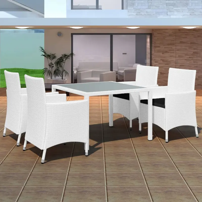 set mobilier de exterior, 5 piese, alb crem, poliratan