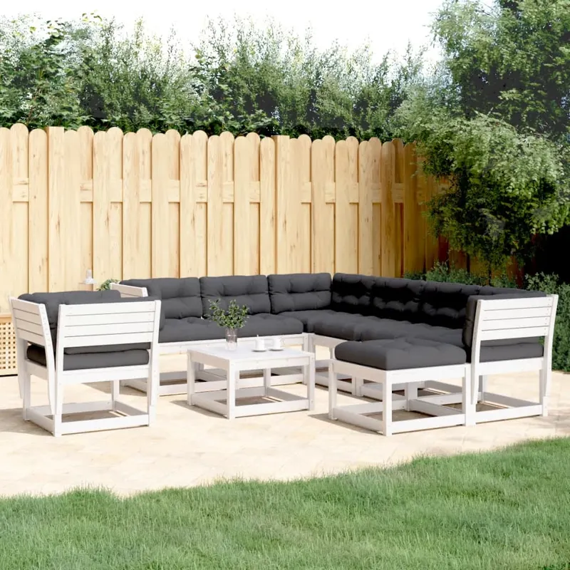 set mobilier gradina cu perne, 8 piese, alb, lemn masiv de pin