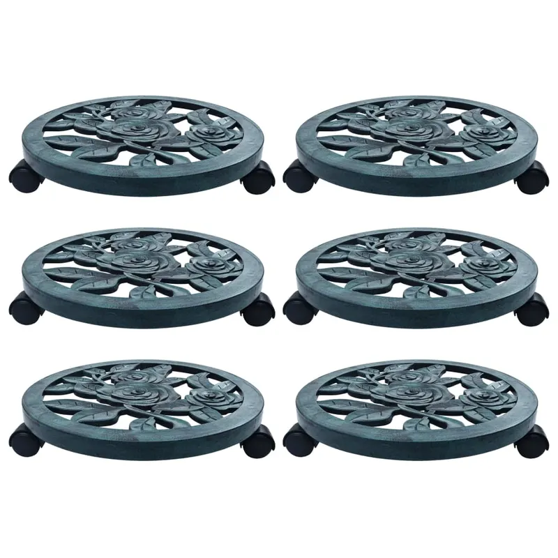 suporturi de plante cu role, 6 buc., verde, 38 cm, plastic