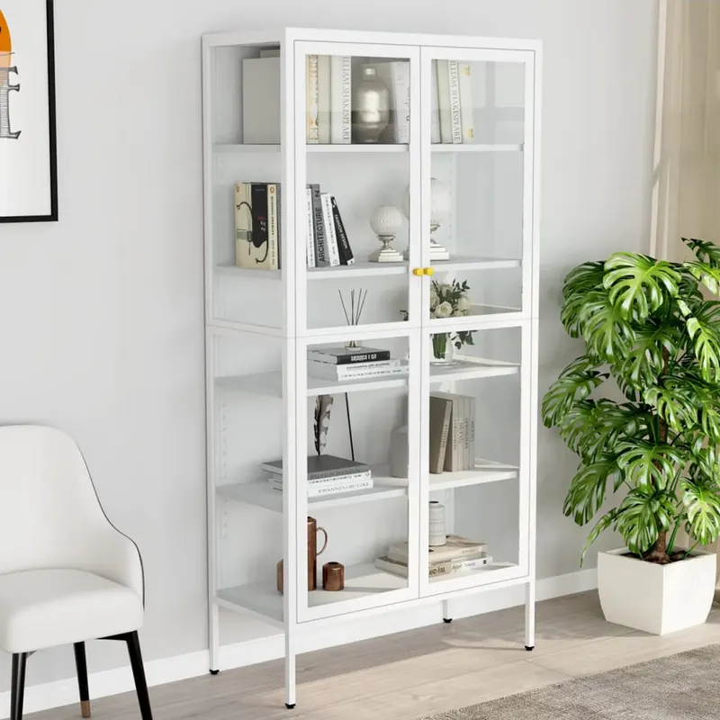 vitrina, alb, 90x40x180 cm, otel si sticla securizata