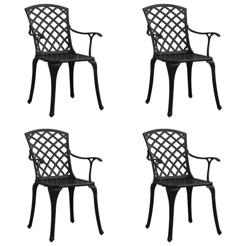 scaune de gradina, 4 buc., negru, aluminiu turnat