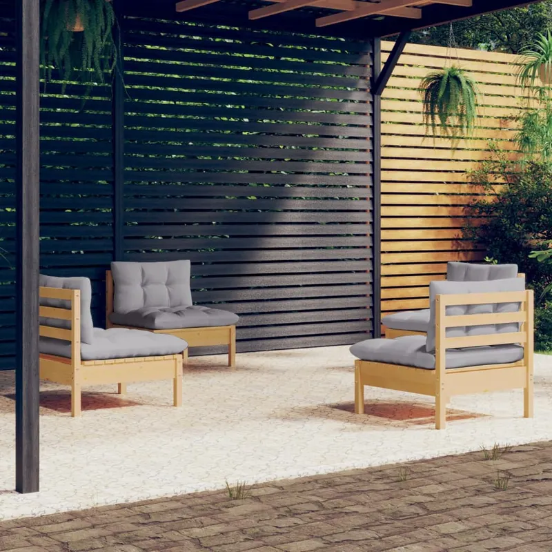 set mobilier gradina cu perne, 4 piese, gri, lemn de pin