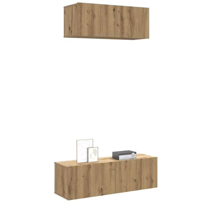 set dulap tv 2 piese montat pe perete stejar artizanal