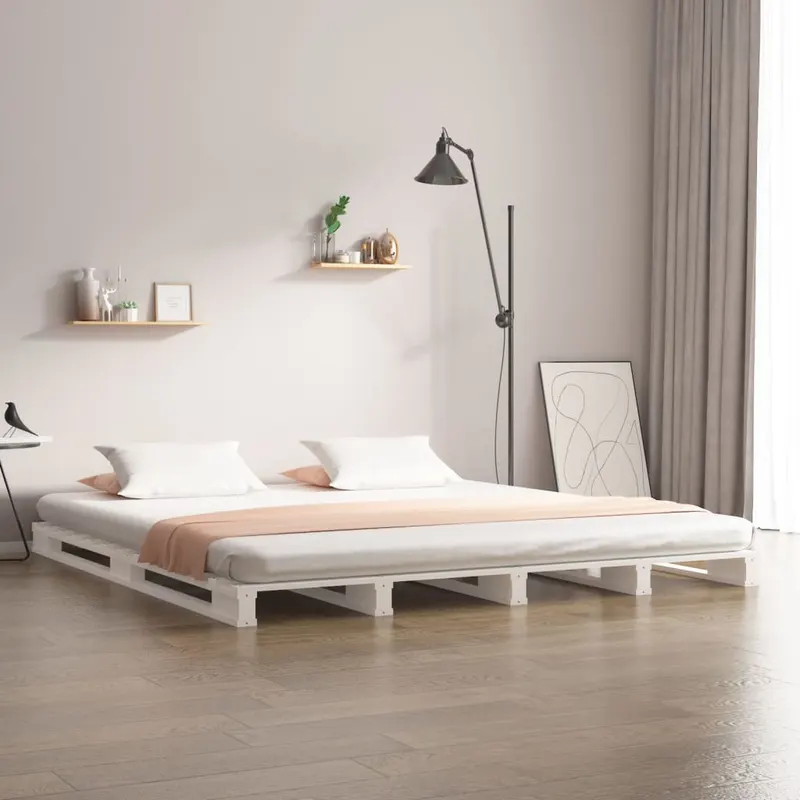 pat din paleti super king, alb, 180x200 cm, lemn masiv pin
