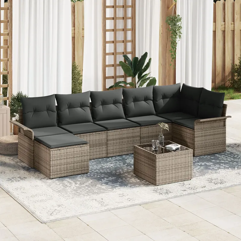 set de canapea gradina cu perne gri