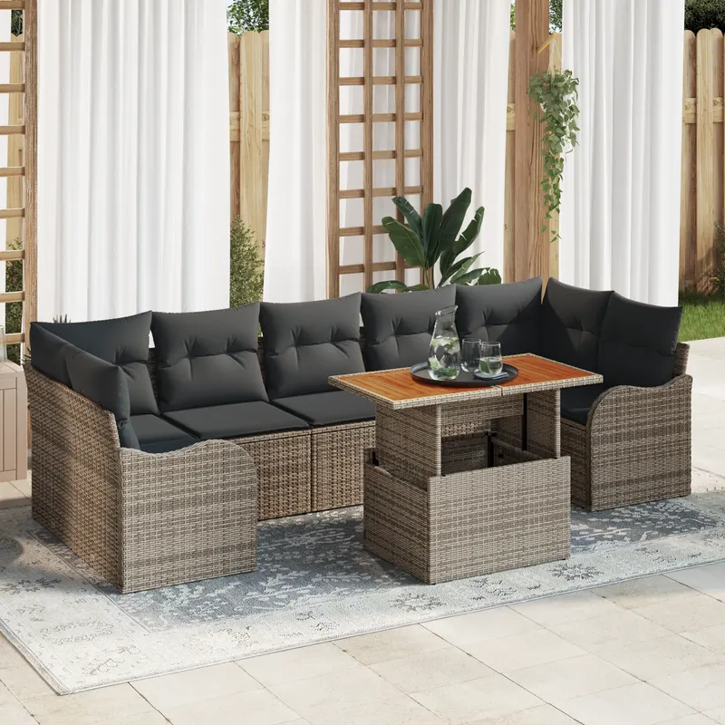 Set canapea gradina cu perne gri din poli ratan, canapea gradina 2 persoane cu stocare & perne gri din poli ratan